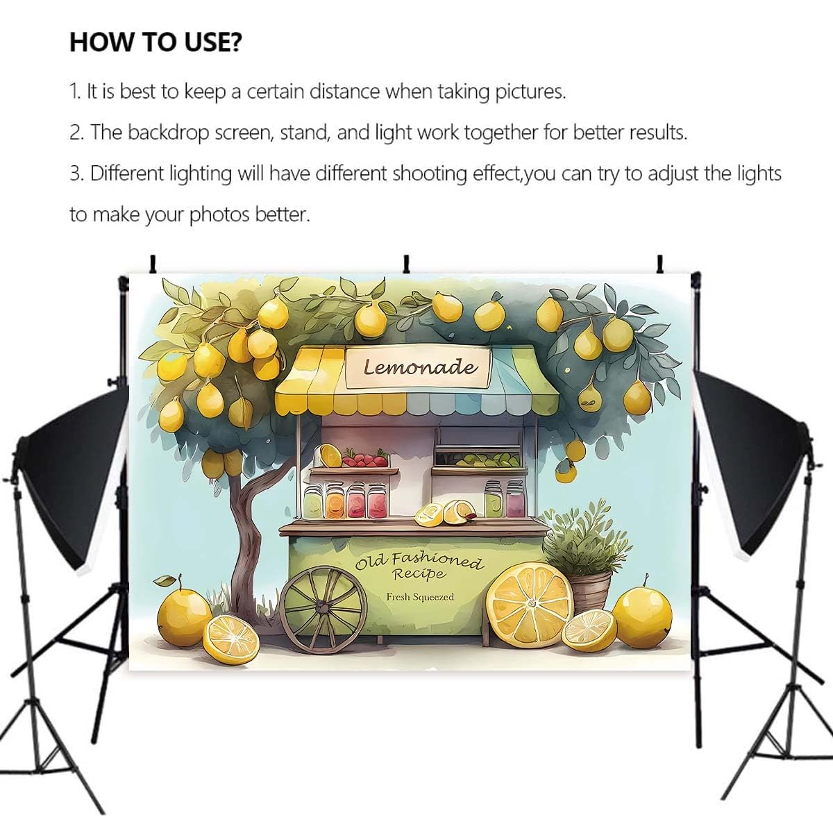 Summer Fruit Lemon Stand Market Photography Backdrop Yellow Tree Kids 7×5 FT