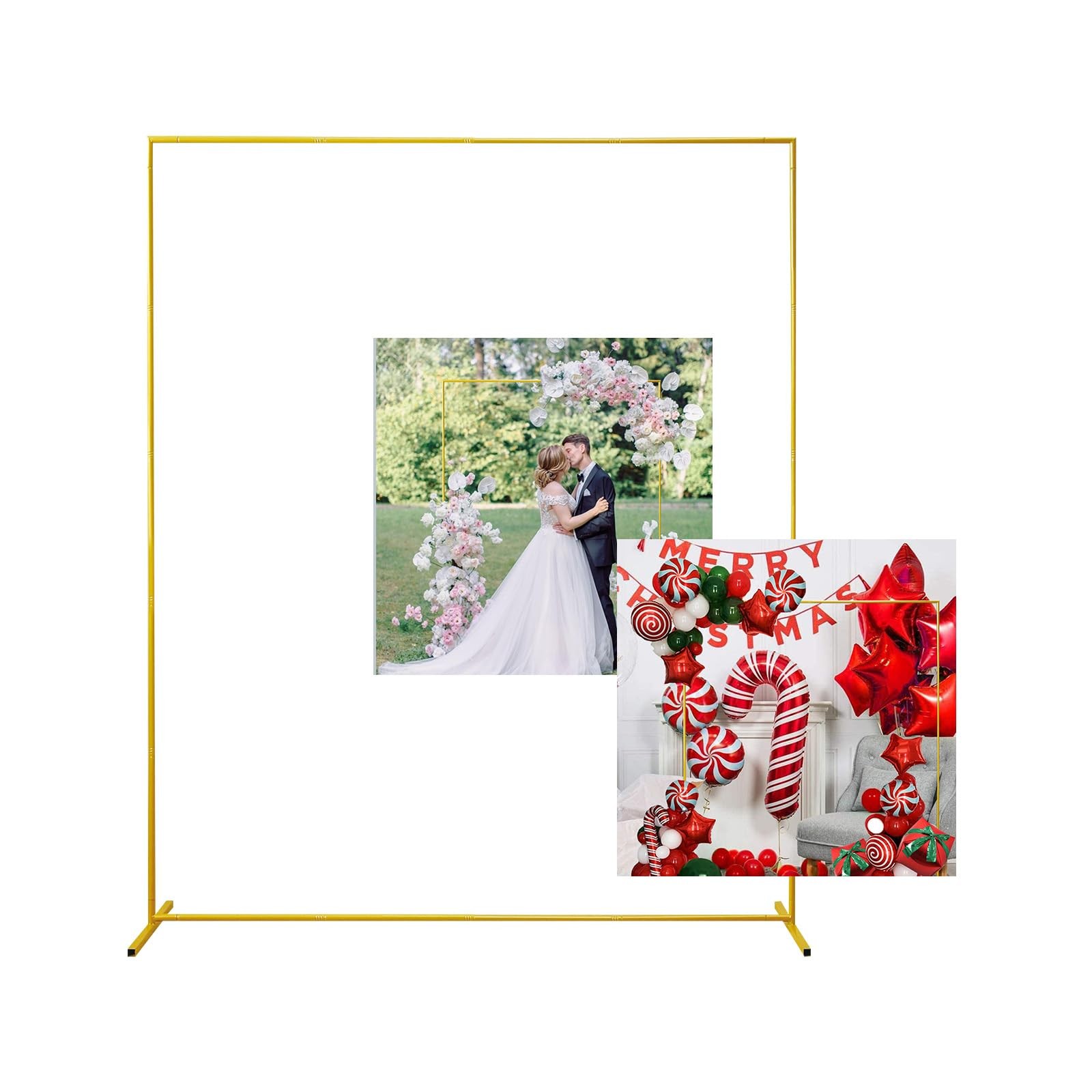 Gold Wedding Arch Backdrop Stand, 6.6FT*5FT Square Balloon and Flower Metal A…