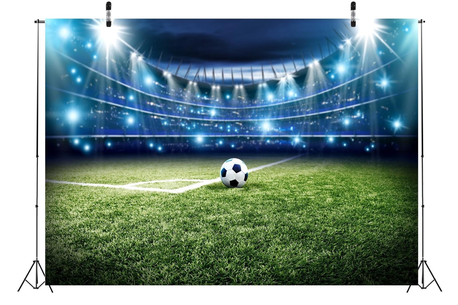 5x3ft Fabric Football Backdrop Soccer Pitch Sports Stadium Auditorium Spotlig…