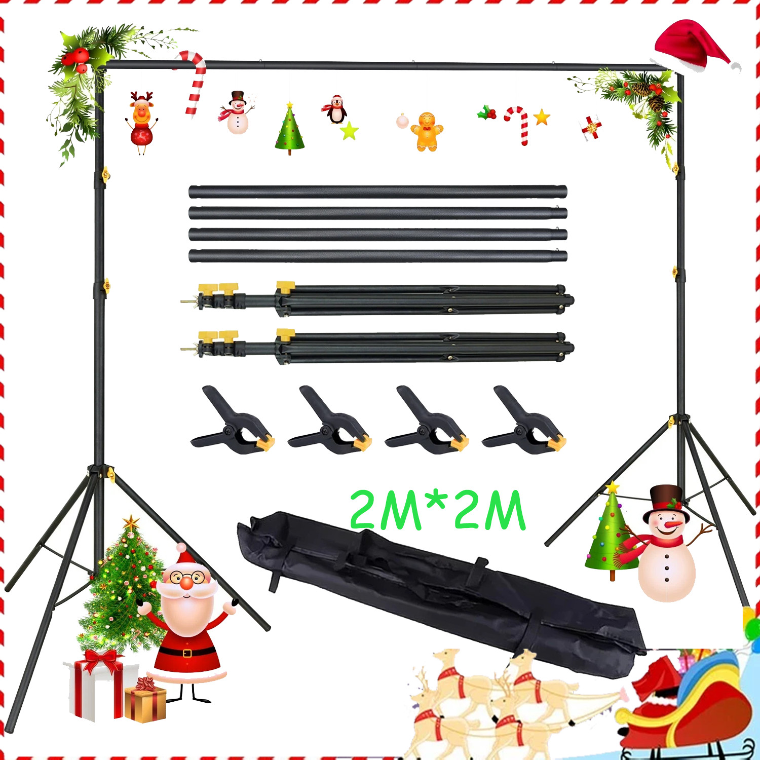 Adjustable Backdrop Stand Background Support System with Carrying Bag + 4 Clamps