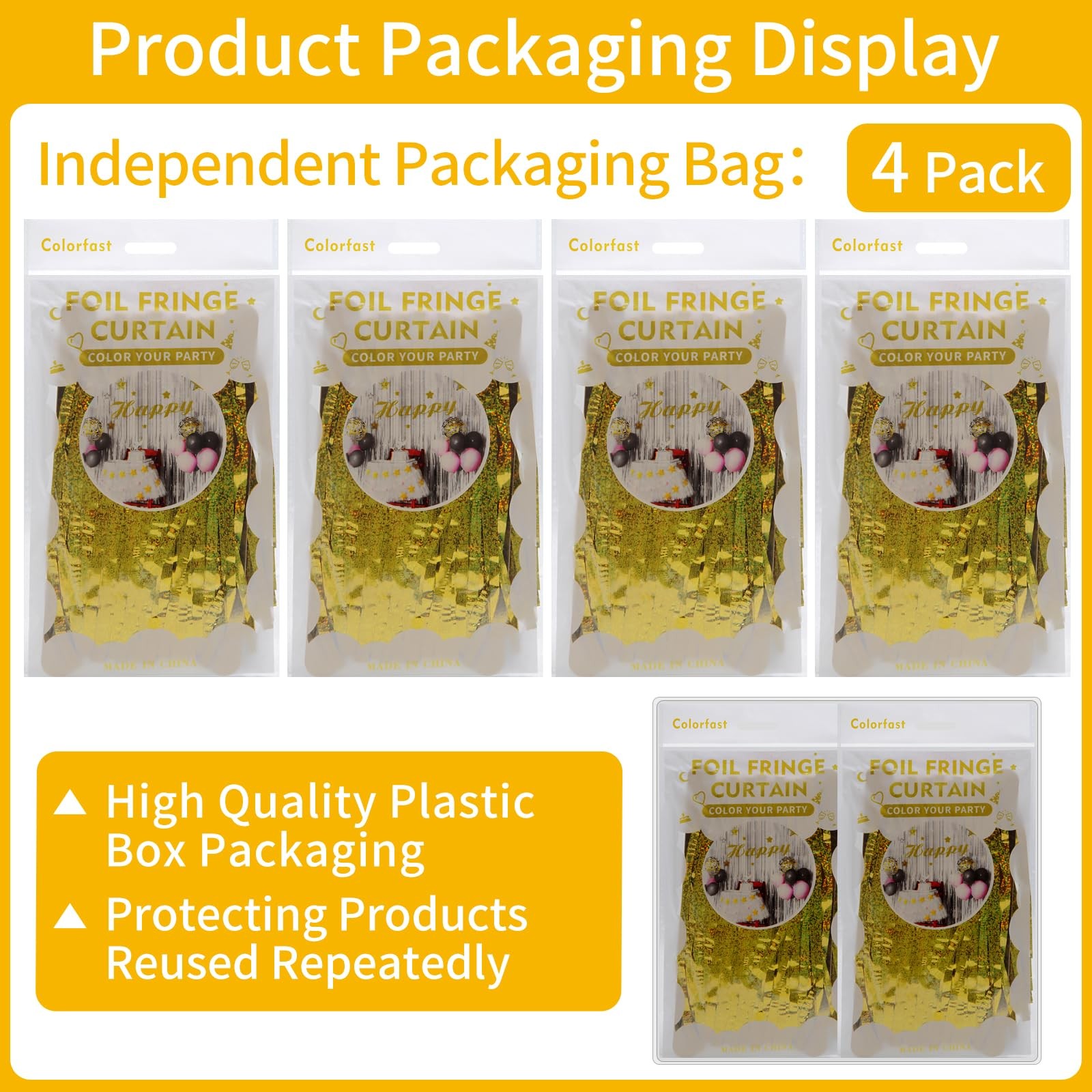 4 Pack Gold Foil Fringe Tinsel Backdrop Curtains for Birthday Bachelorette
