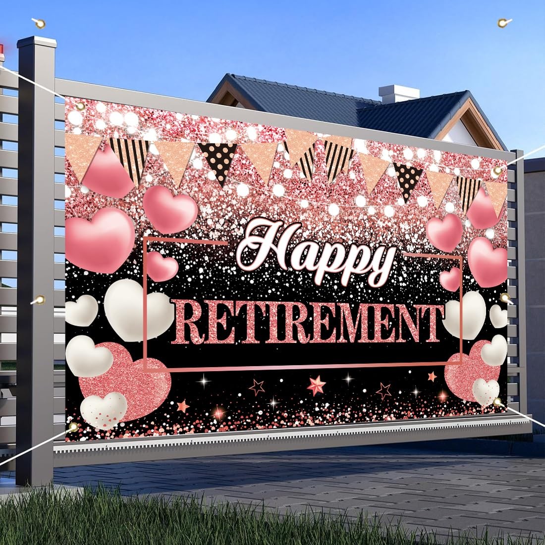 Happy Retirement Party Backdrop Banner Decorations Rose Gold Large Background…