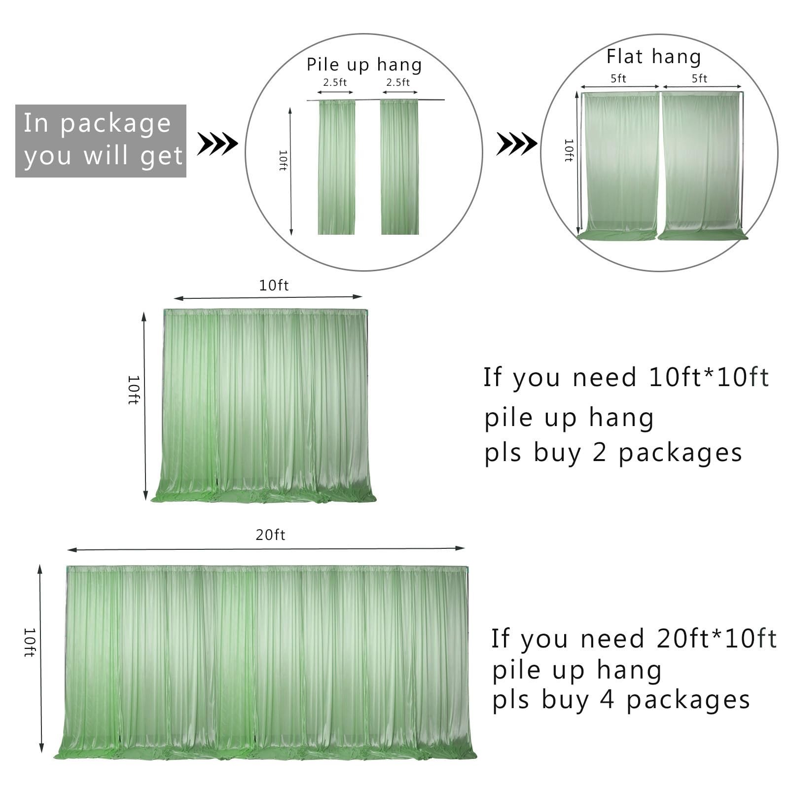 SweetEasy 2packs 5x10ft Photography Backdrop 2pcs 5ft(W)*10ft(H), Sagegreen
