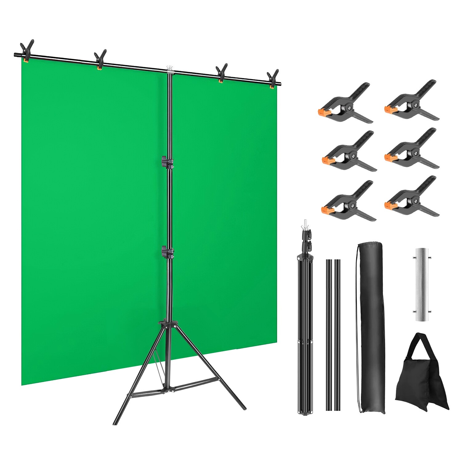 Adjustable Backdrop Stand Kit with 6 Spring Clamps Sandbag Carry Bag for Parties