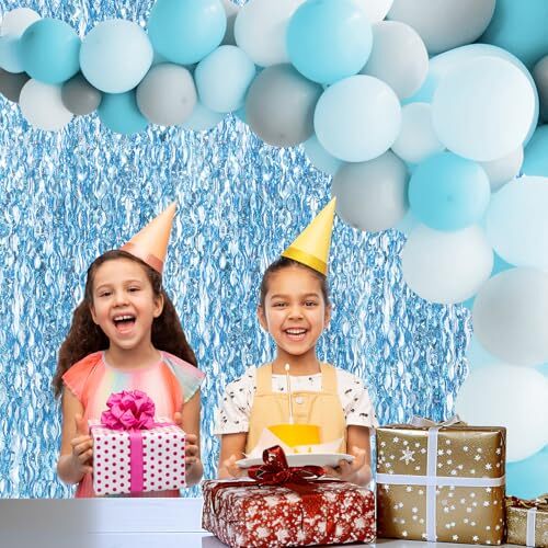 Light Blue Wave Party Backdrop Decoration -Foil Fringe Curtain Blue Party