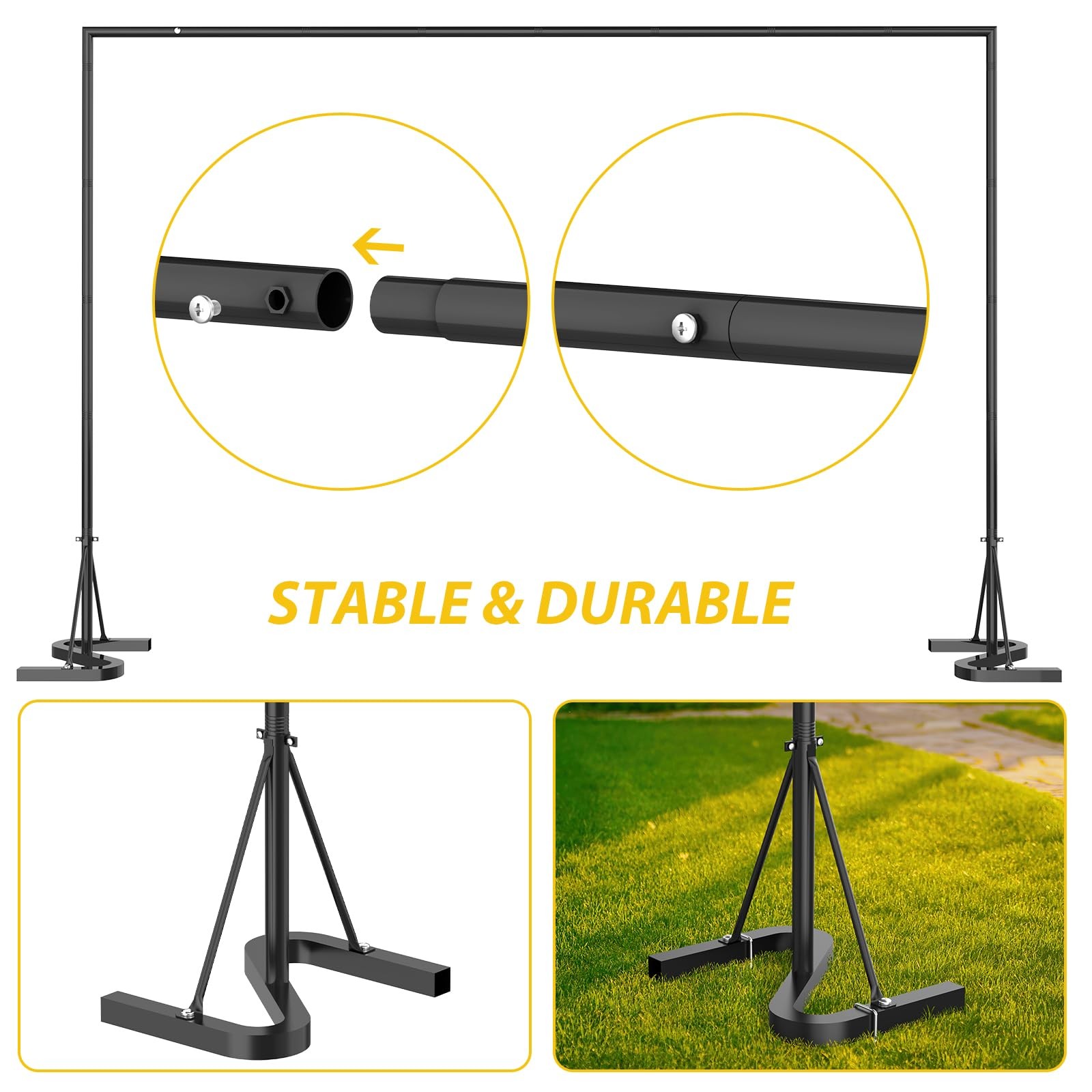 Black Backdrop Banner Stand 10×7 FT,Square Wedding Arch Balloon Metal Frame,H…