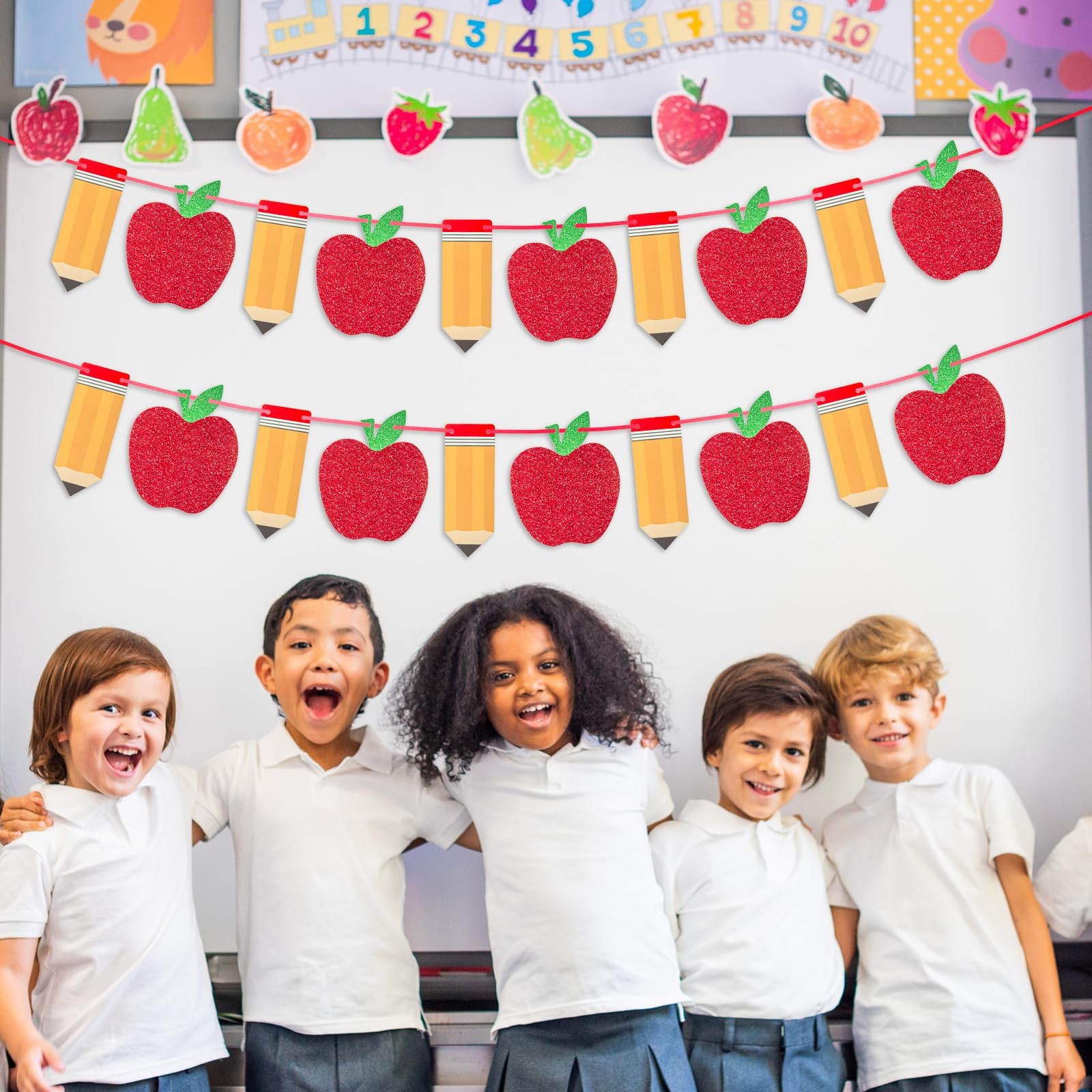 2 Pcs Pencil Apple Banner for Back to School Decorations Sign Garland, First …