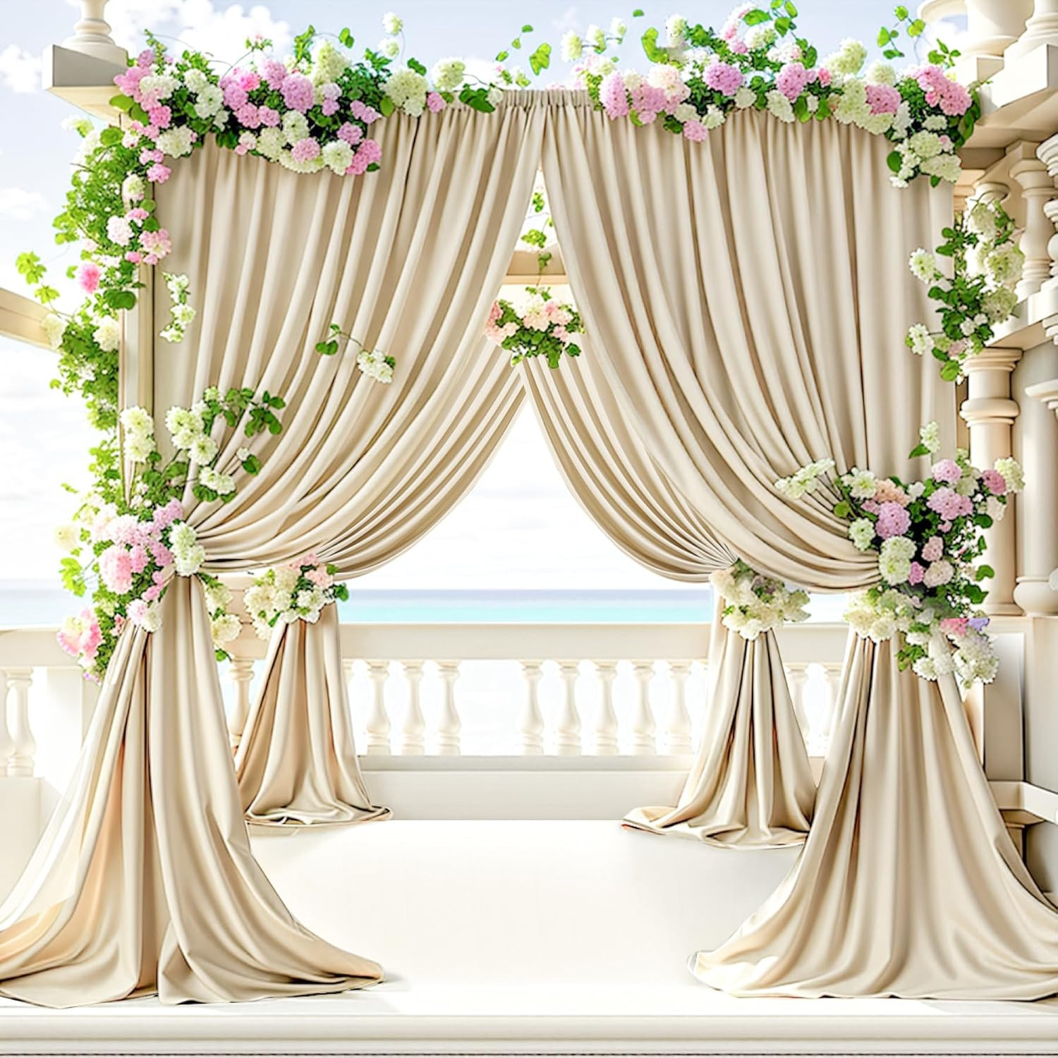 30Ft X 10Ft Wrinkle Free Beige Backdrop Curtain for Wedding Parties, Thick Polye