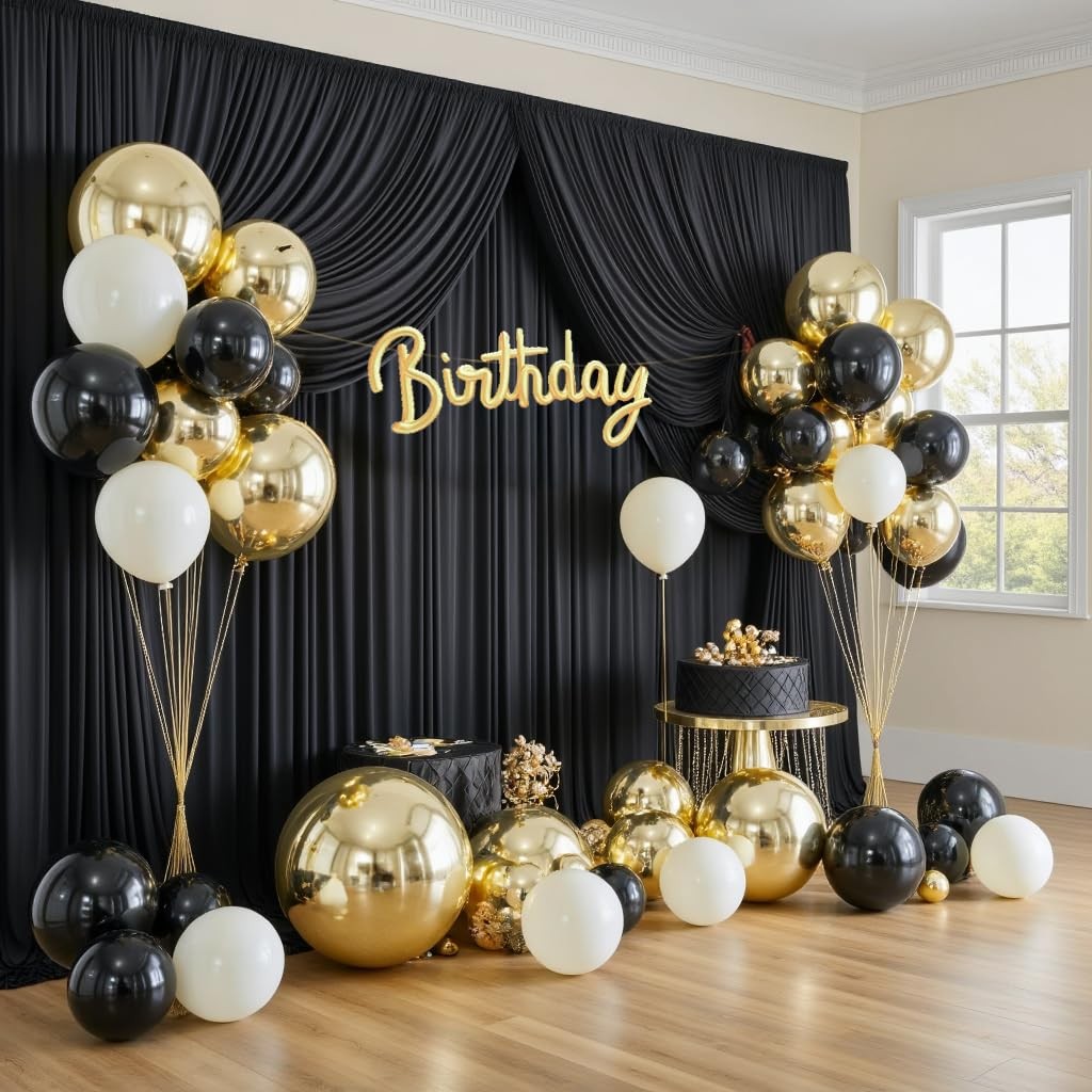 50ft×12ft Black Backdrop Curtain for Wedding W5′ x H12′(10 panels),