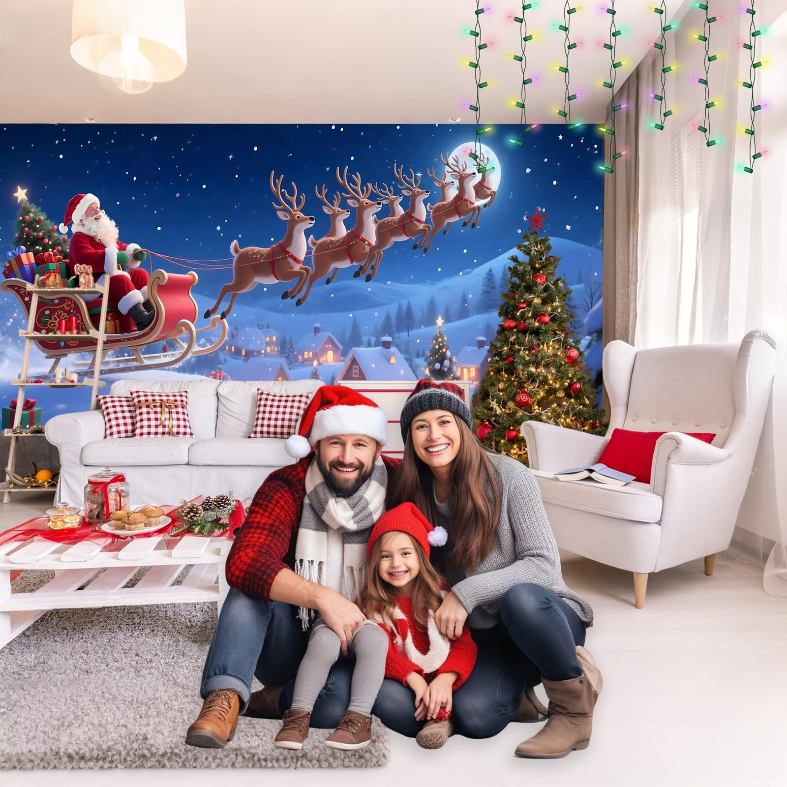 Christmas Garage Door Cover, Large Christmas Banner Backdrop Decorations Hang…