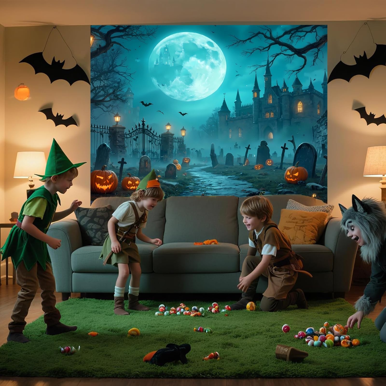 Halloween Garage Door Cover Banner, 8 x 7FT Large Hanging Backdrop Door Cover Ho
