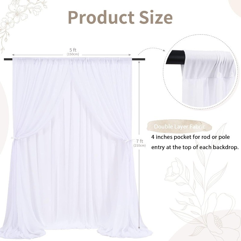 White Tulle Backdrop Curtain 5ft x7ft, Sheer Background for Wedding Baby Shower