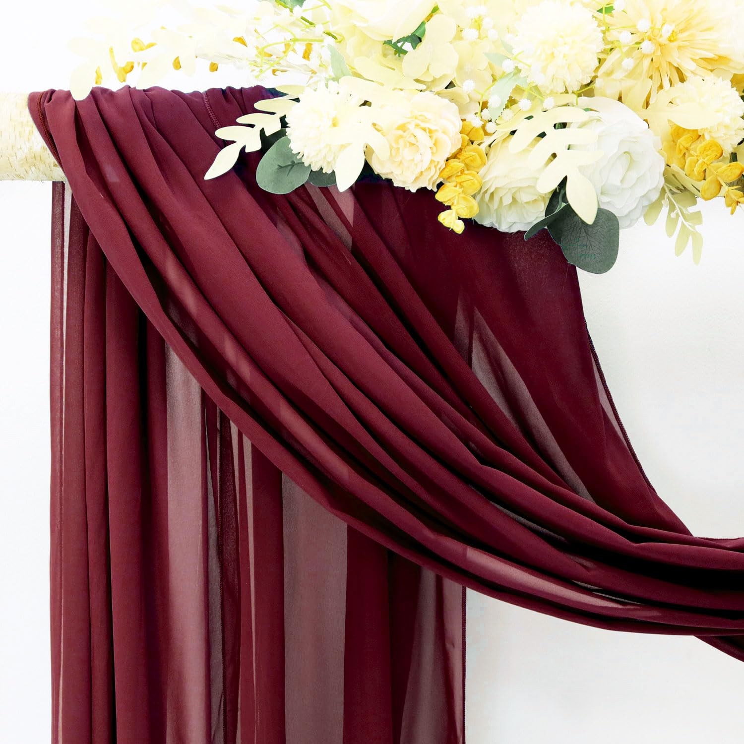 20FT Burgundy Draping Fabric for Wedding 1-Panel Chiffon Sheer Arch Drapes