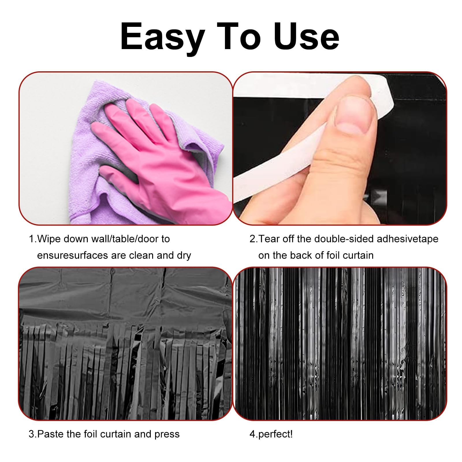 2 Pack 3.28 ft x 6.56 ft Black Tinsel Curtain Party Backdrop Decorations, Met…