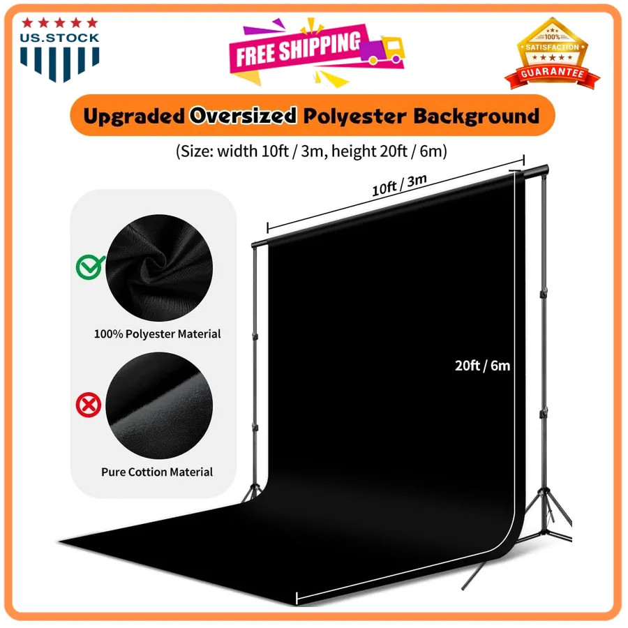 10×20 ft Black Backdrop Photography Curtain Professional Studio Photo Background