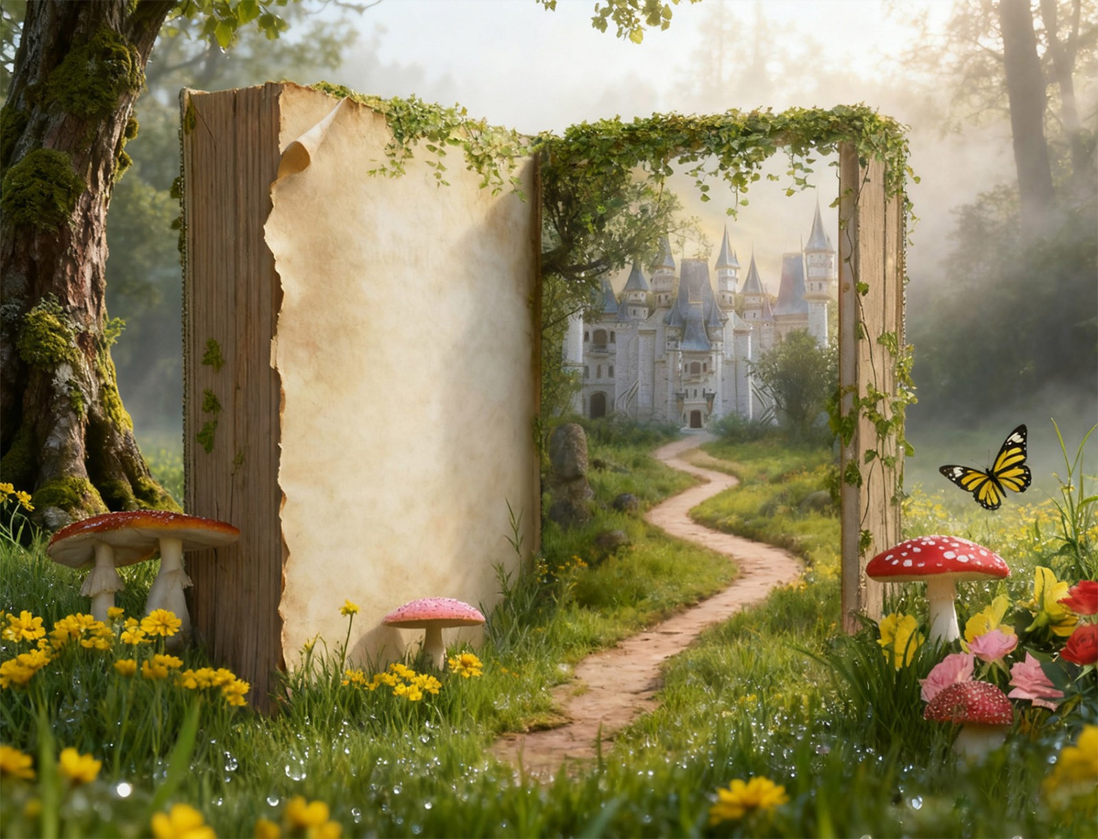 10x8ft Fairy Tale Books Mushroom Forest Castle Vinyl Backdrop Photo Background
