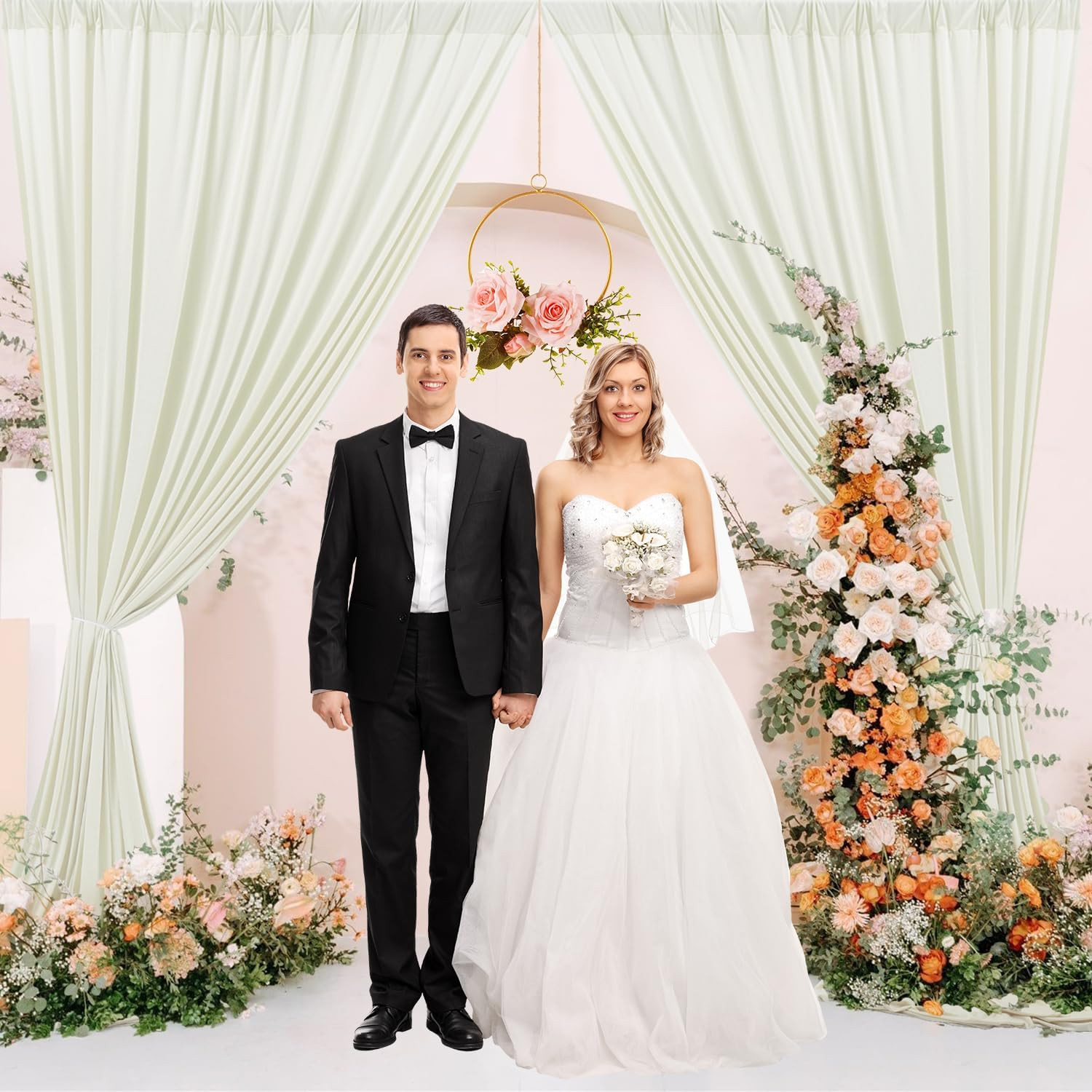 40ft Ivory Wrinkle-Free Backdrop Curtain for Weddings & Events – 8 Panels