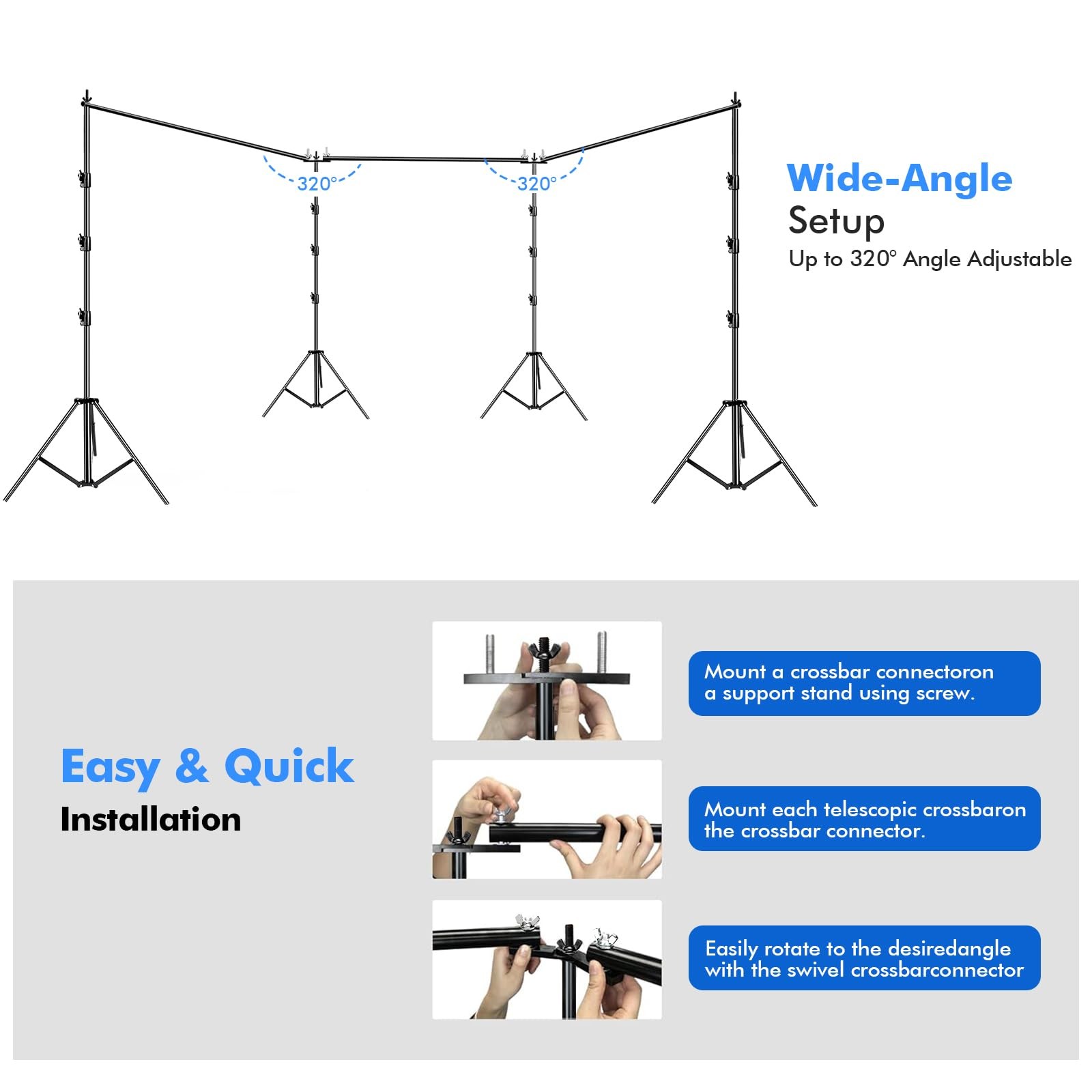Photo Video Studio 30ft (Wide) x 10ft (Tall), Degree Crossbar Rotatable, Angl…