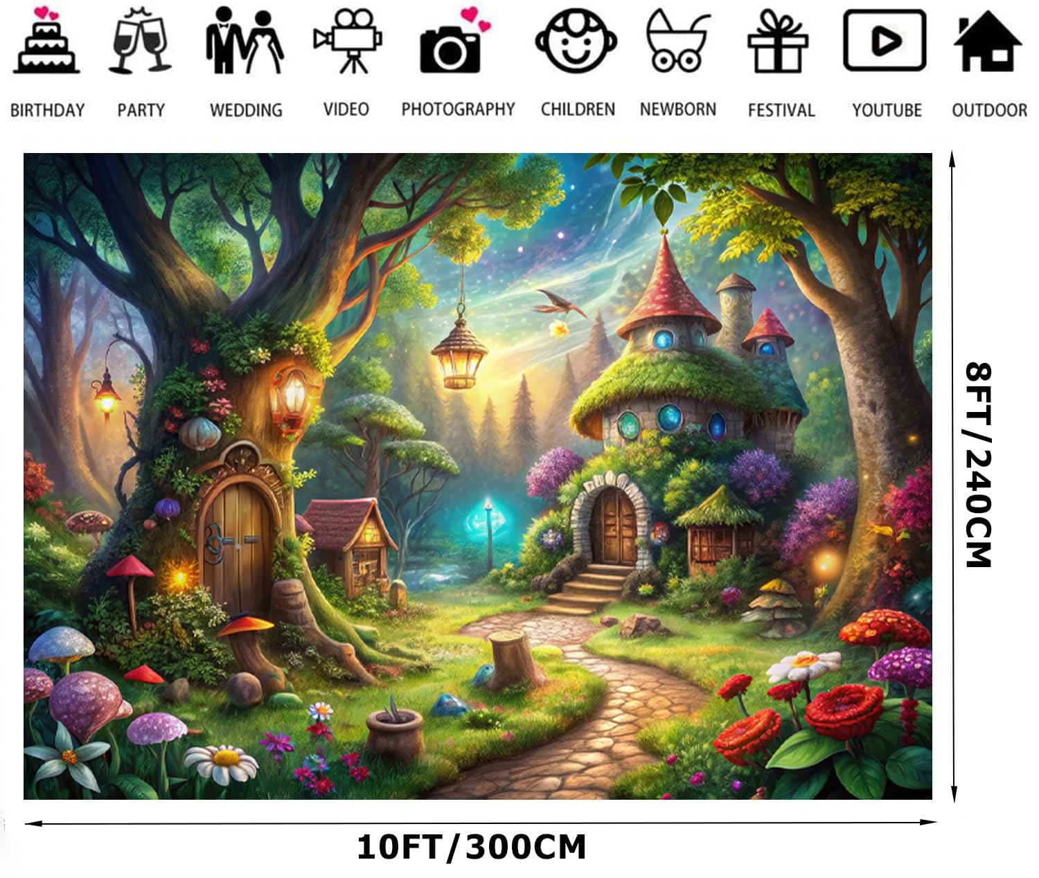 Enchanted Forest Backdrop Fairy Garden Birthday Background 7×5 Ft Prop