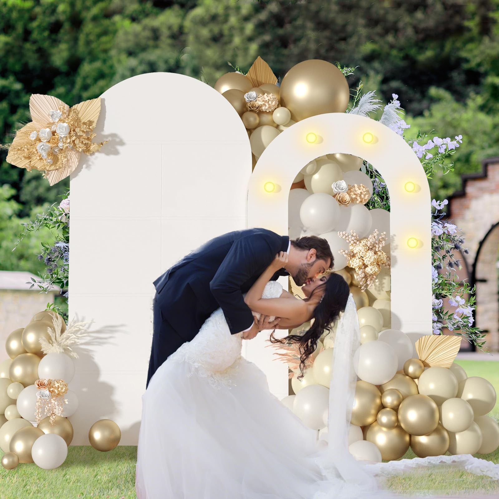 White Arch Backdrop Stand with Lights, Balloon Arch Frame, Foam Board Arch fo…