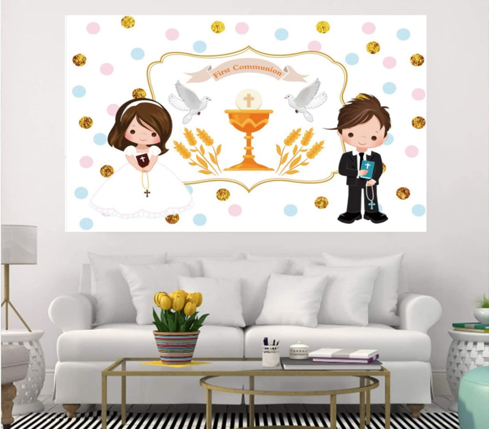 First Communion Photo Backdrop God Bless My Baptism Background 6x4ft Vinyl