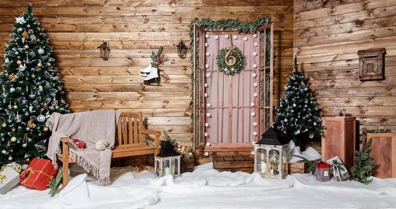 10x8ft Rustic Wood Wall Home Decor Xmas Tree Photo Background Vinyl Backdrop LB