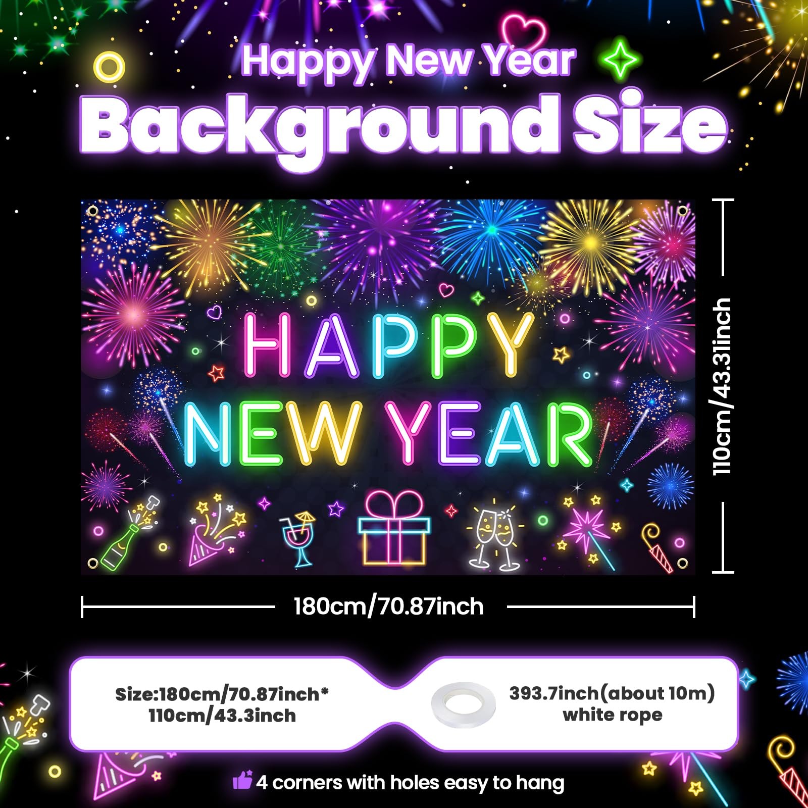 Happy New Year Party Backdrop Poster Banner Photography Background for Party