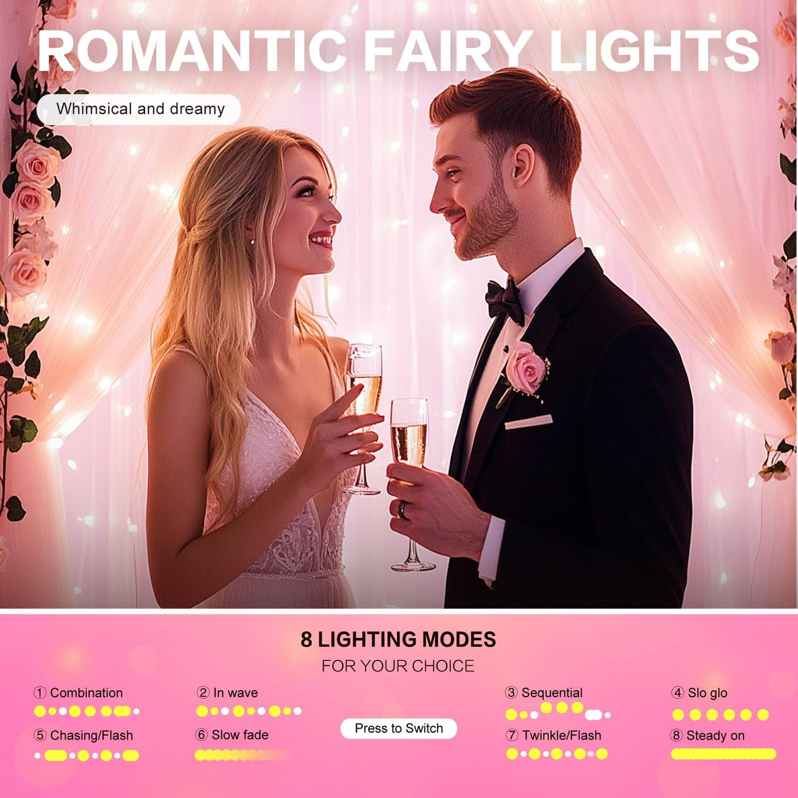 Pink Tulle Curtain Backdrop 300 LED Fairy Lights Sheer WrinkleFree 10×10 Ft