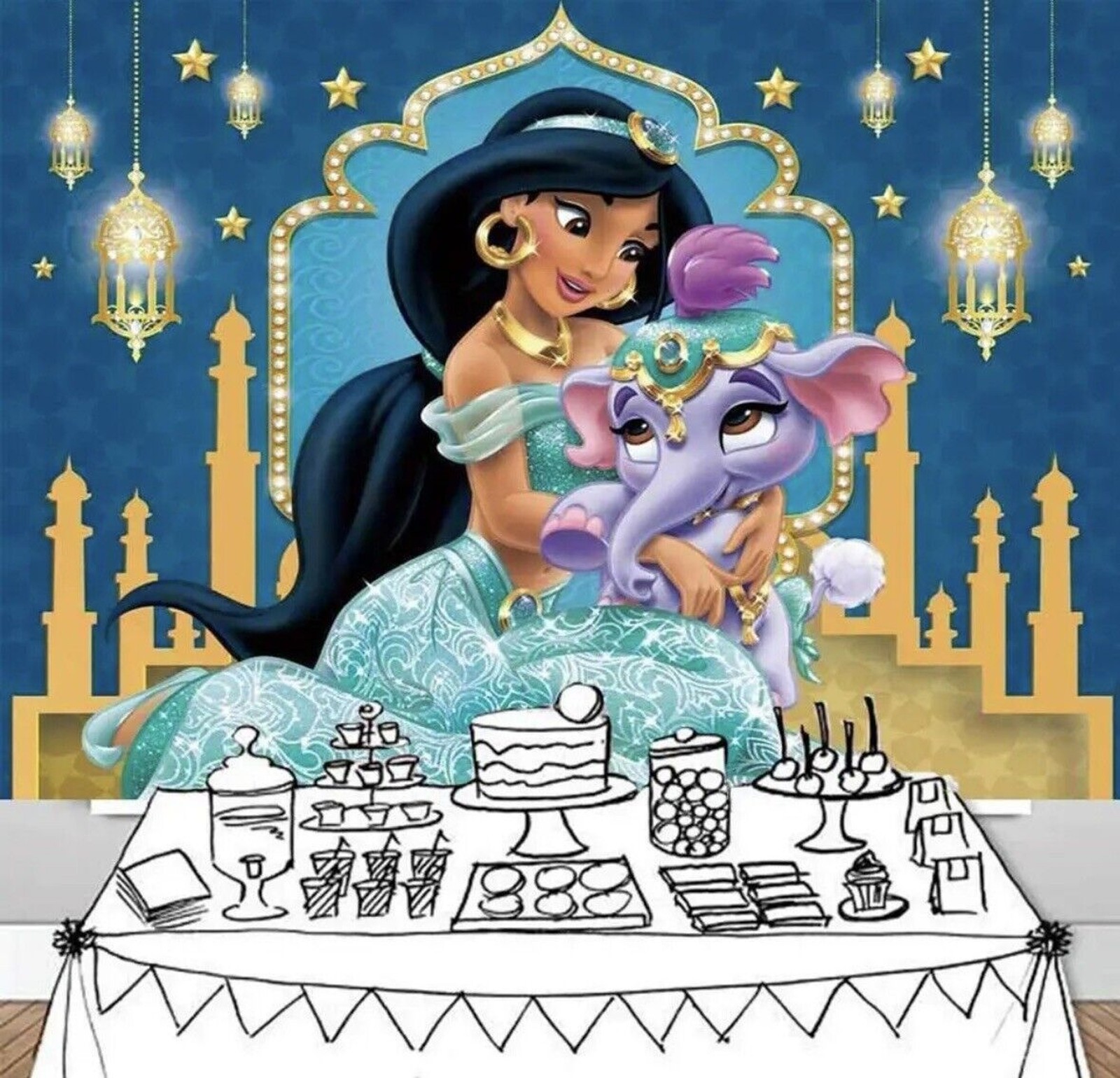 Disney Jasmine Birthday Backdrop Banner Princess Aladdin Party Photo Booth 7x5ft