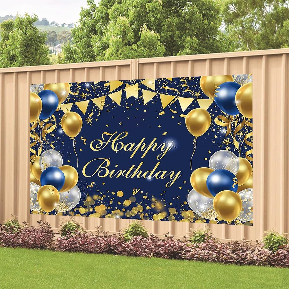 Blue Gold Birthday Party Backdrop Blue Gold Happy Birthday Banner Photography Ba