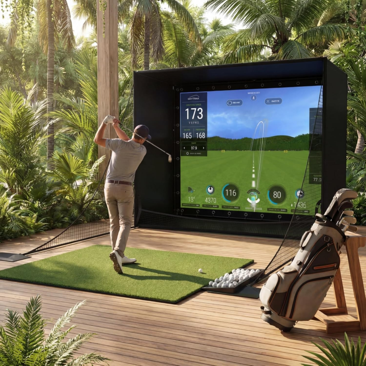 Indoor Golf Simulator Cage with Heavy Duty Triple-Layer Impact Screen for Home