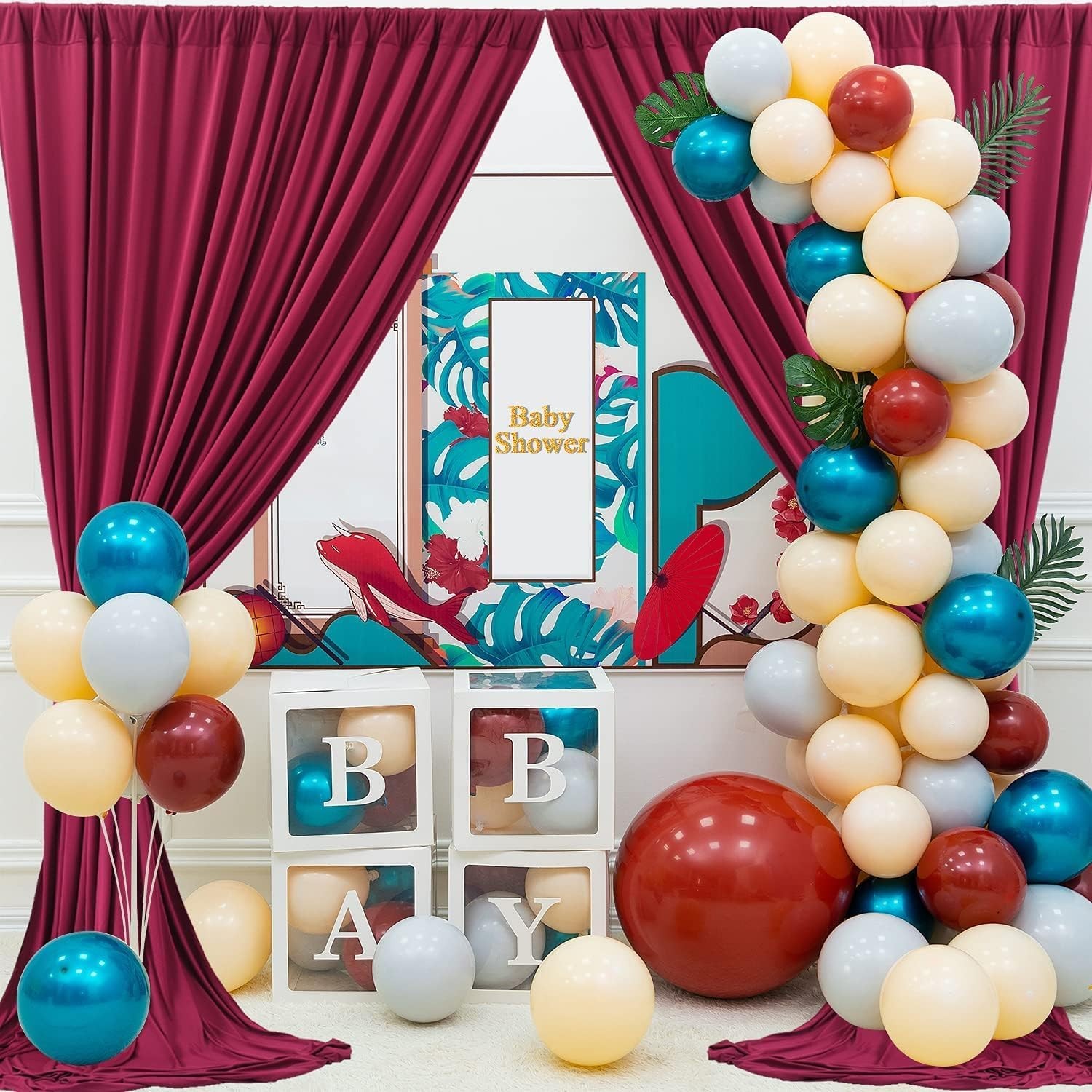 10ft x Wrinkle Free Maroon Backdrop Curtains for 10ftx10ft,