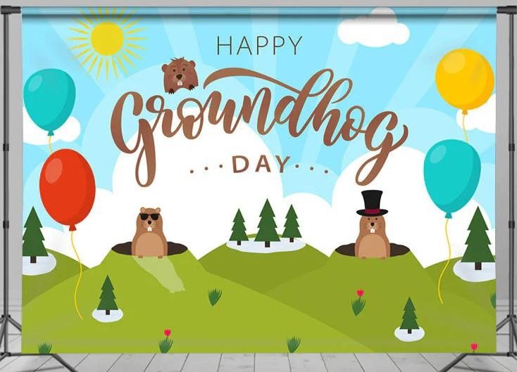 NEW Blue Sky Green Hill Balloon Groundhog Day Backdrop 5 x 7 FEET Large