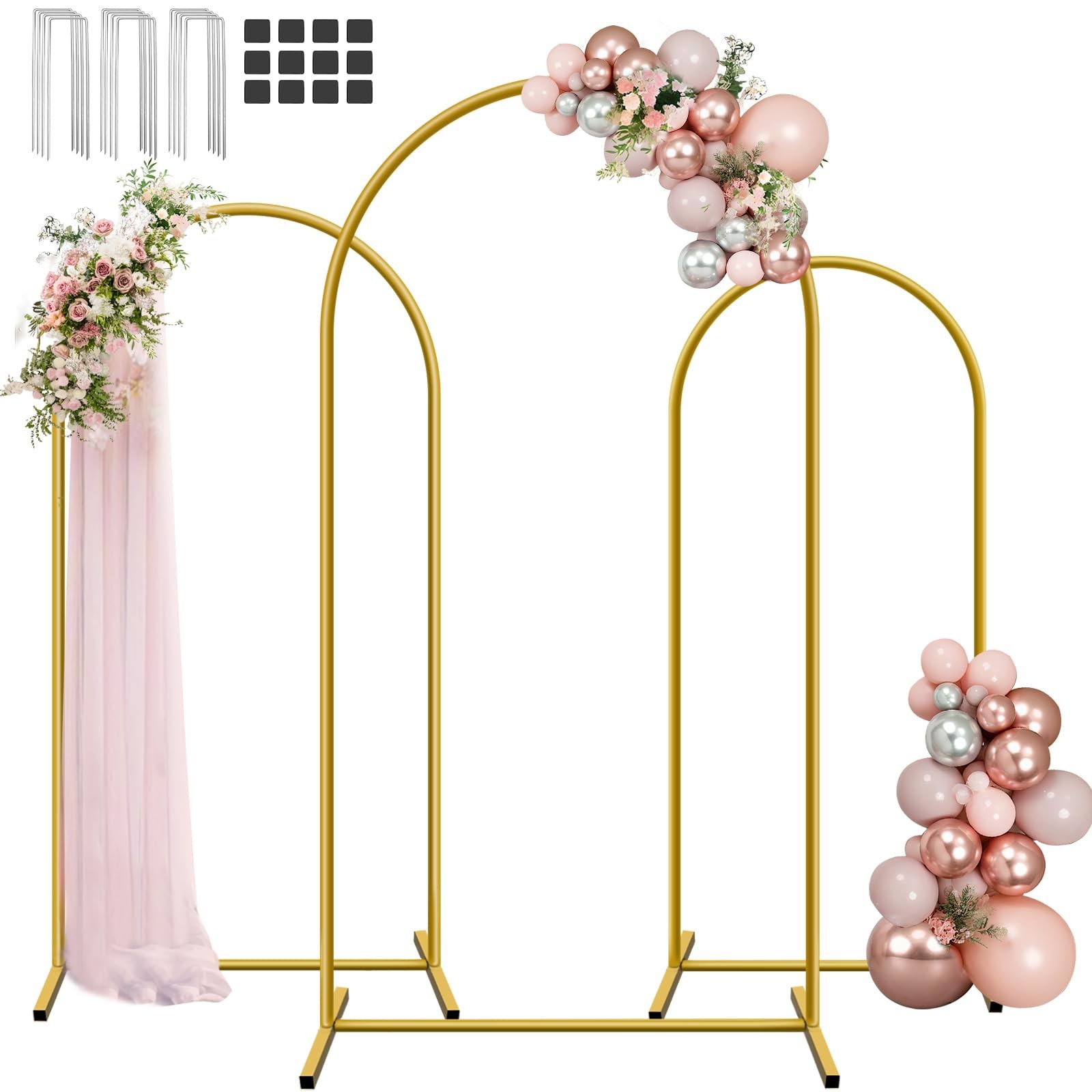 Metal Arch Backdrop Stand Set of 3, 6ft, 6.6ft, 7.2ft Wedding Arch Frame for …