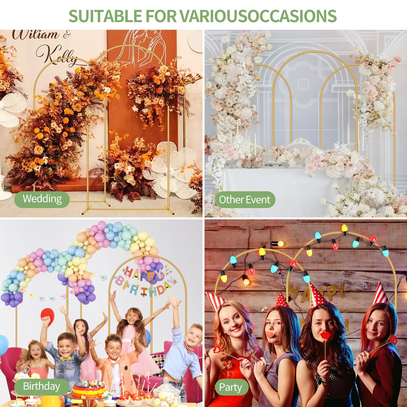 Metal Arch Backdrop Stand 7.2FT+6FT Wedding Arch Backdrop Stand Set of 2 Gold…