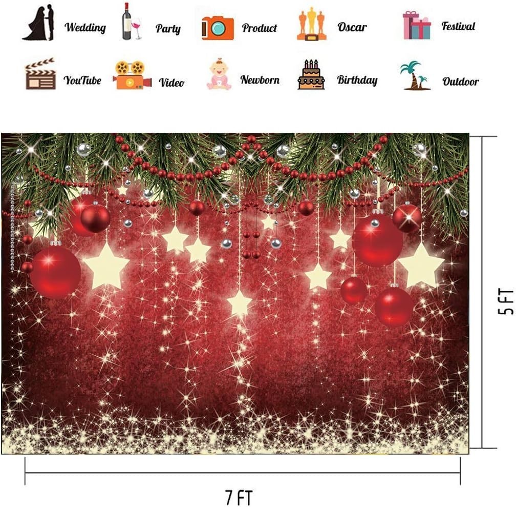Festive 7x5ft Red Ball Christmas Backdrop for Holiday Parties