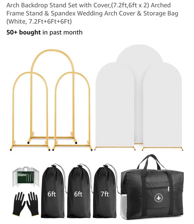 (30)3 Arch Backdrop Stand Set with Cover,(7.2ft+6ft+6ft) White Cover Spandex.