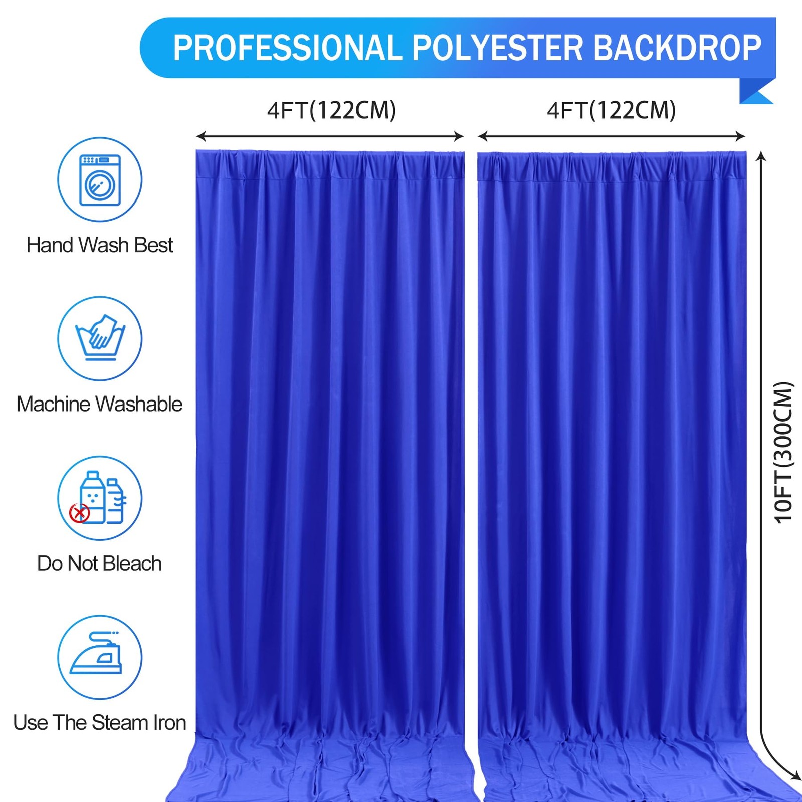 Royal Blue Backdrop Curtain 2 Panels–Royal Blue Curtains Polyester Photograp…