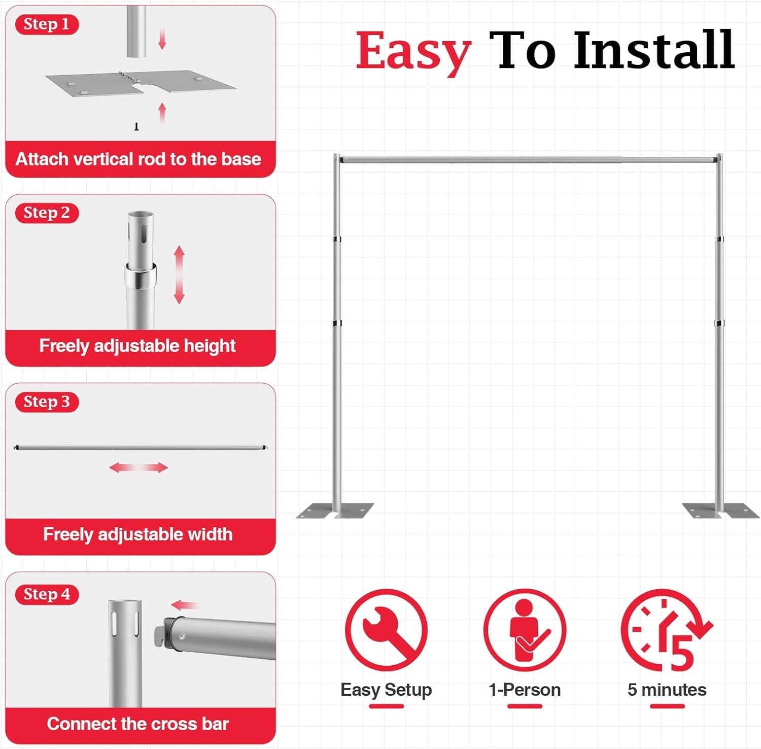 Emart Drape Backdrop Stand Kit, Heavy Duty Adjustable Metal Frame, 10ft x 10ft,
