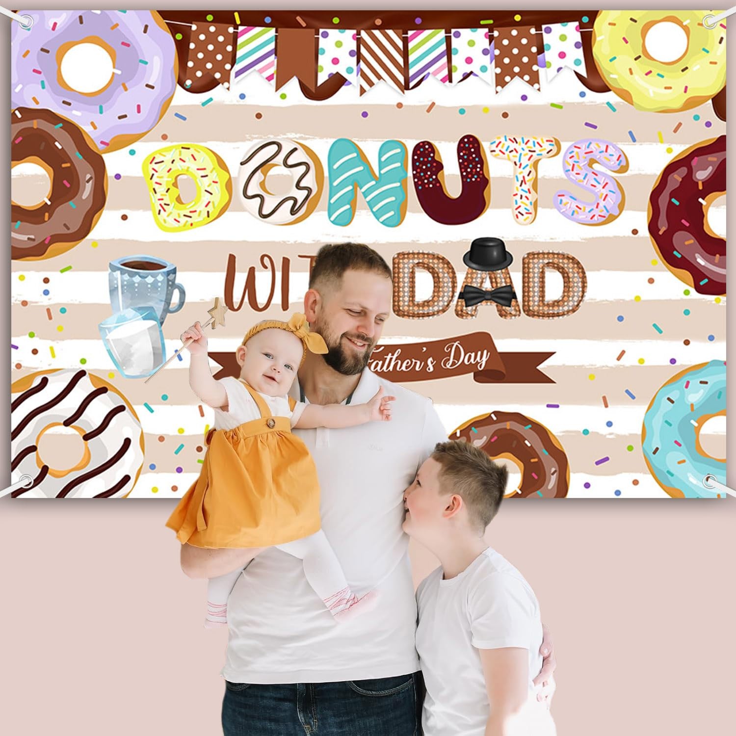 7x5ft Happy Father’s Day Backdrop Donuts with Dad Photography Background Brown W