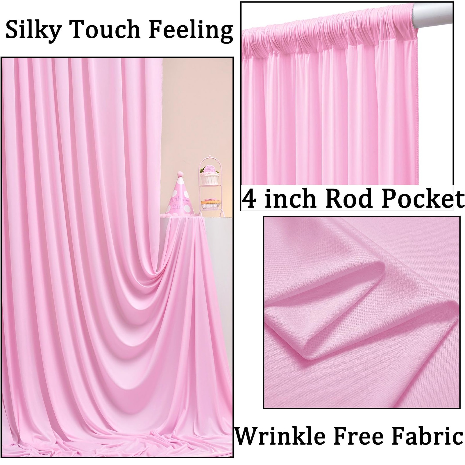 10ft x 8ft Free Pink Backdrop Curtain Drapes, Thick Polyester Baby Pink Backd…