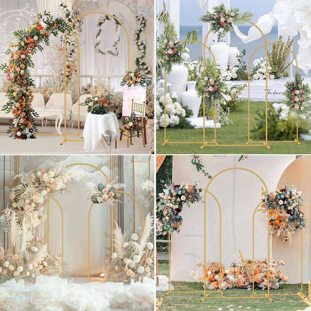 Set of 3 Gold Metal Wedding Arch Backdrop Stand 7.2 Ft. 6.6 Ft. 6 Ft. for Ceremo