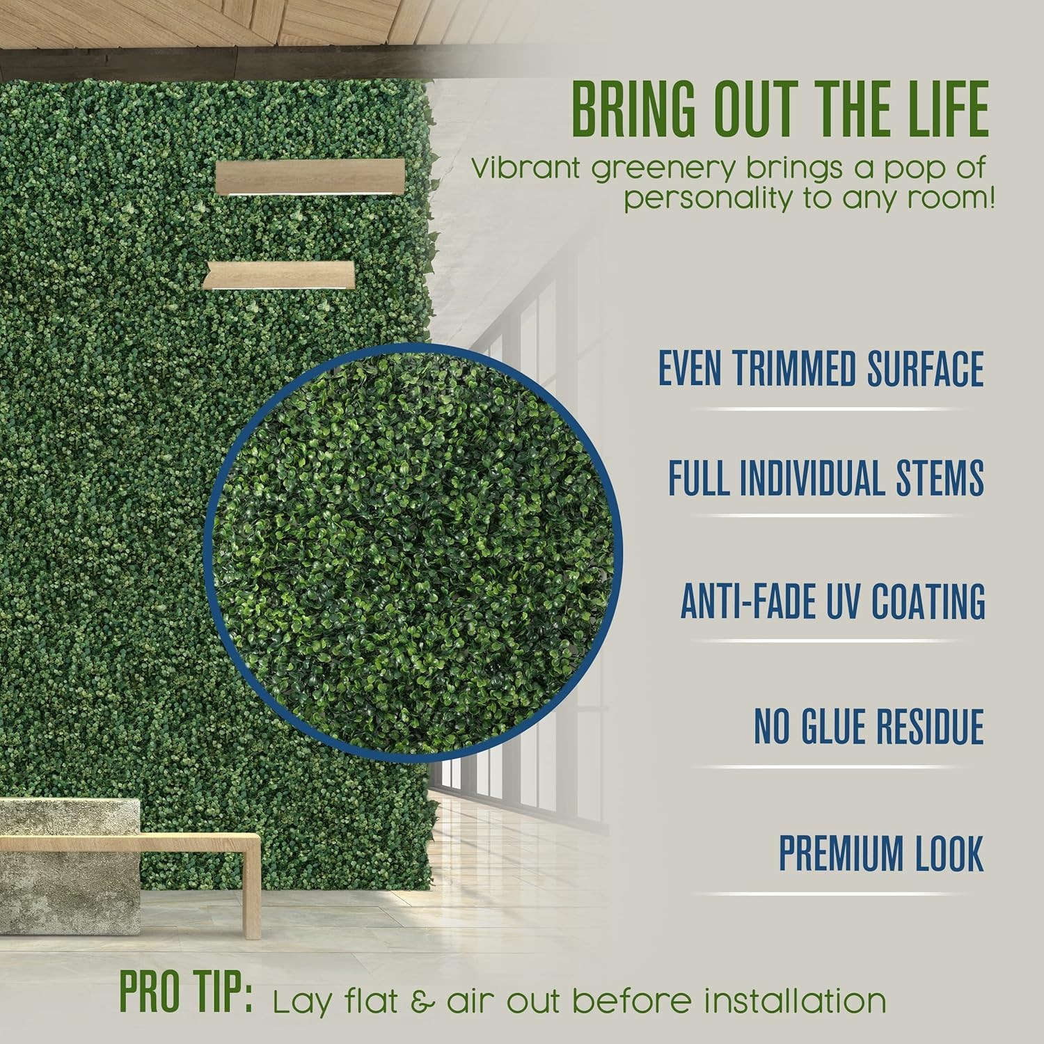 Artificial Grass Wall Panels – 20″x20″ Faux Greenery Backdrop, 12 Pack