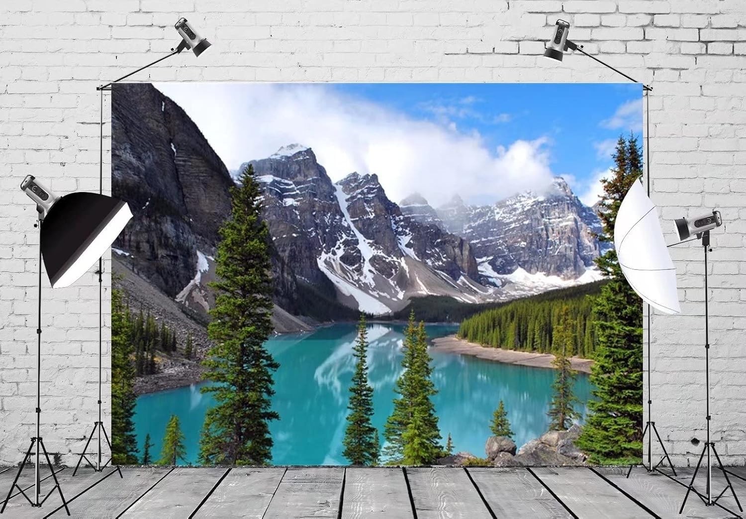 Stunning 7x5ft Mountain Lake Fabric Backdrop – Perfect for Weddings & Parties