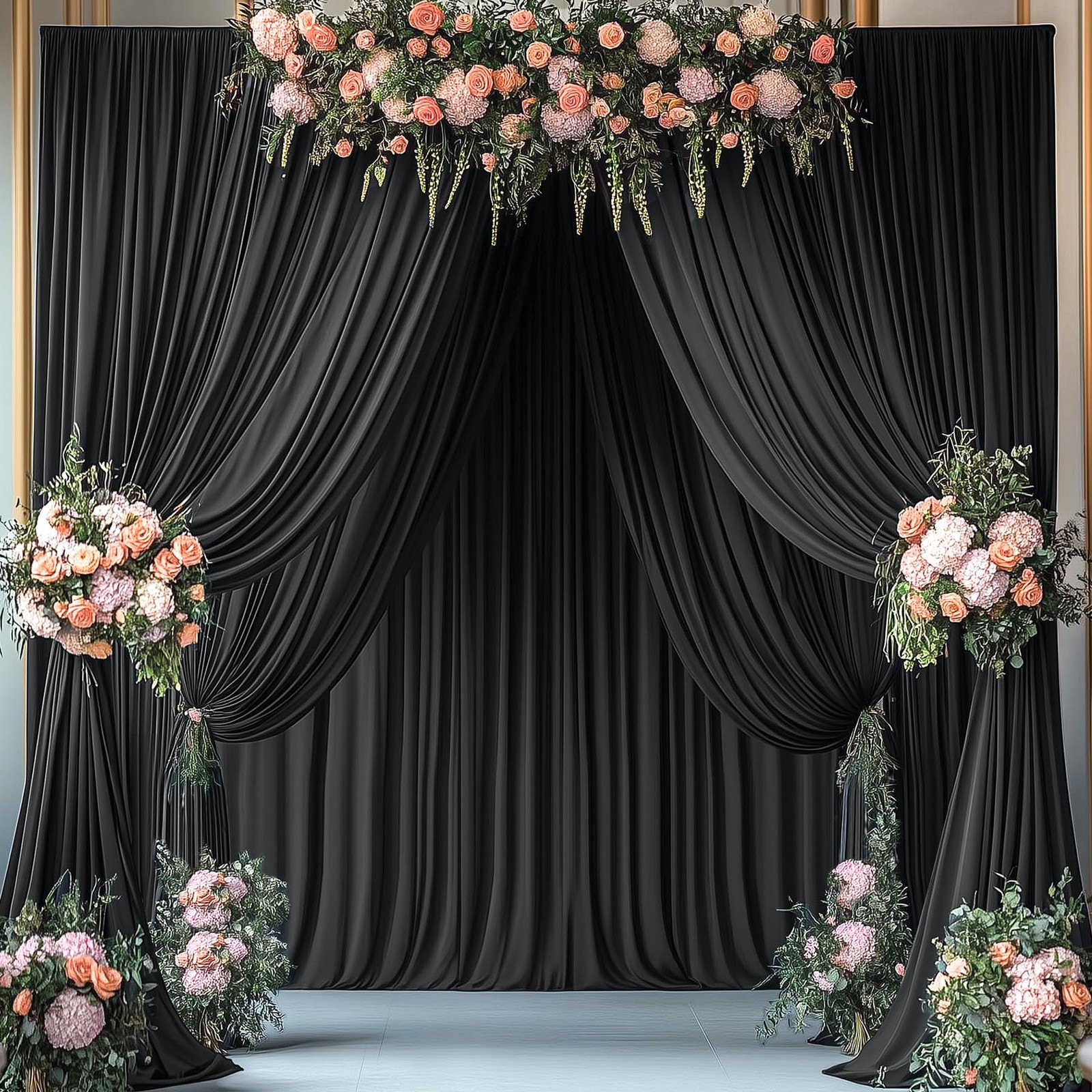2 Panels 10x14ft Black Backdrop Curtain Wrinkle Free Polyester Photo Drapes
