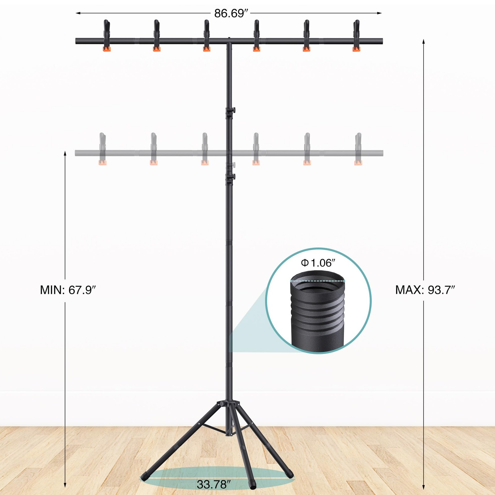 T-Shape Backdrop Stand 8×7.2FT Adjustable Background Holder for Parties