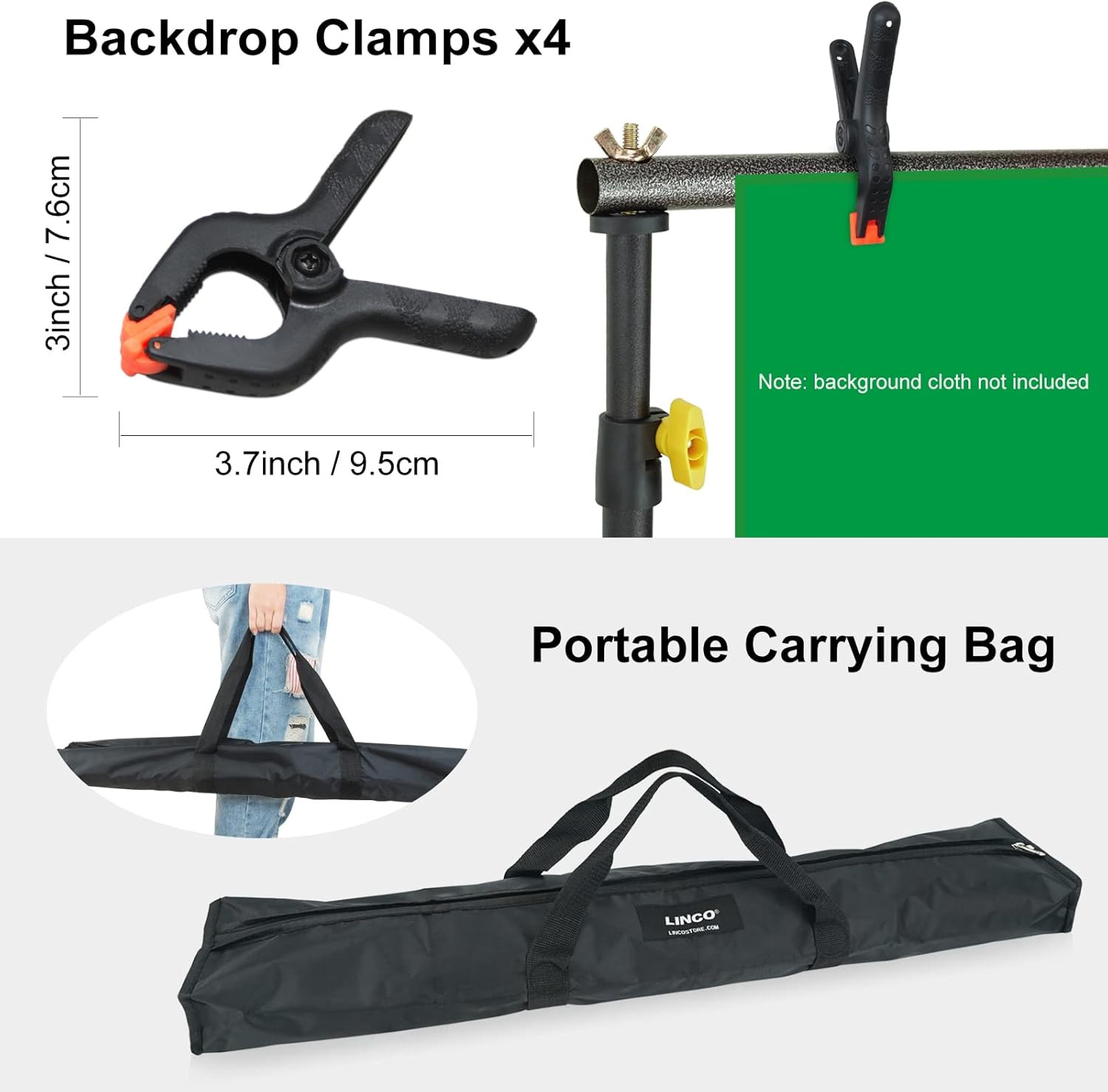 Kit de soporte para telón de fondo Lincostore de 10 x 6,5 pies, ajustable
