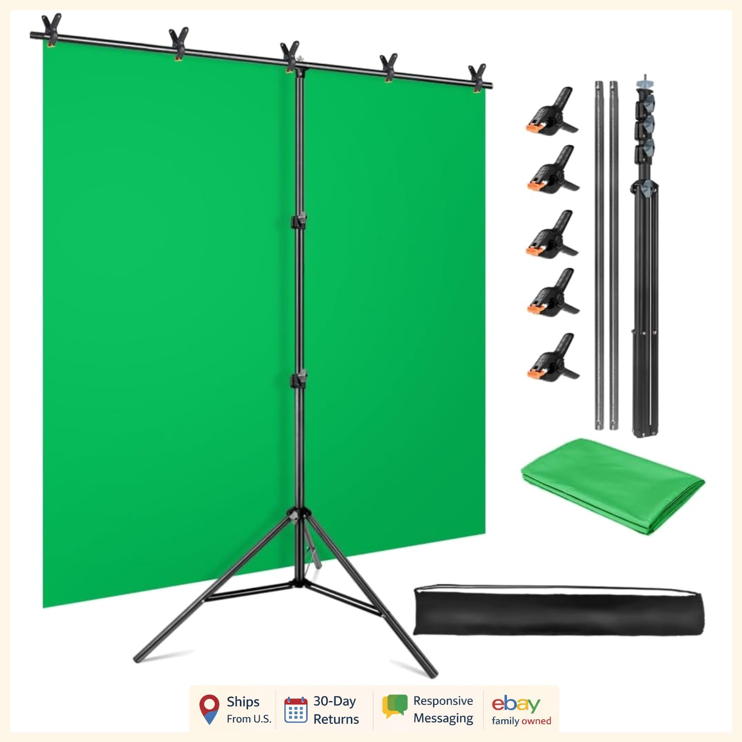 5×6.5ft Green Screen Kit with Adjustable Height Stand for Gaming & Recording