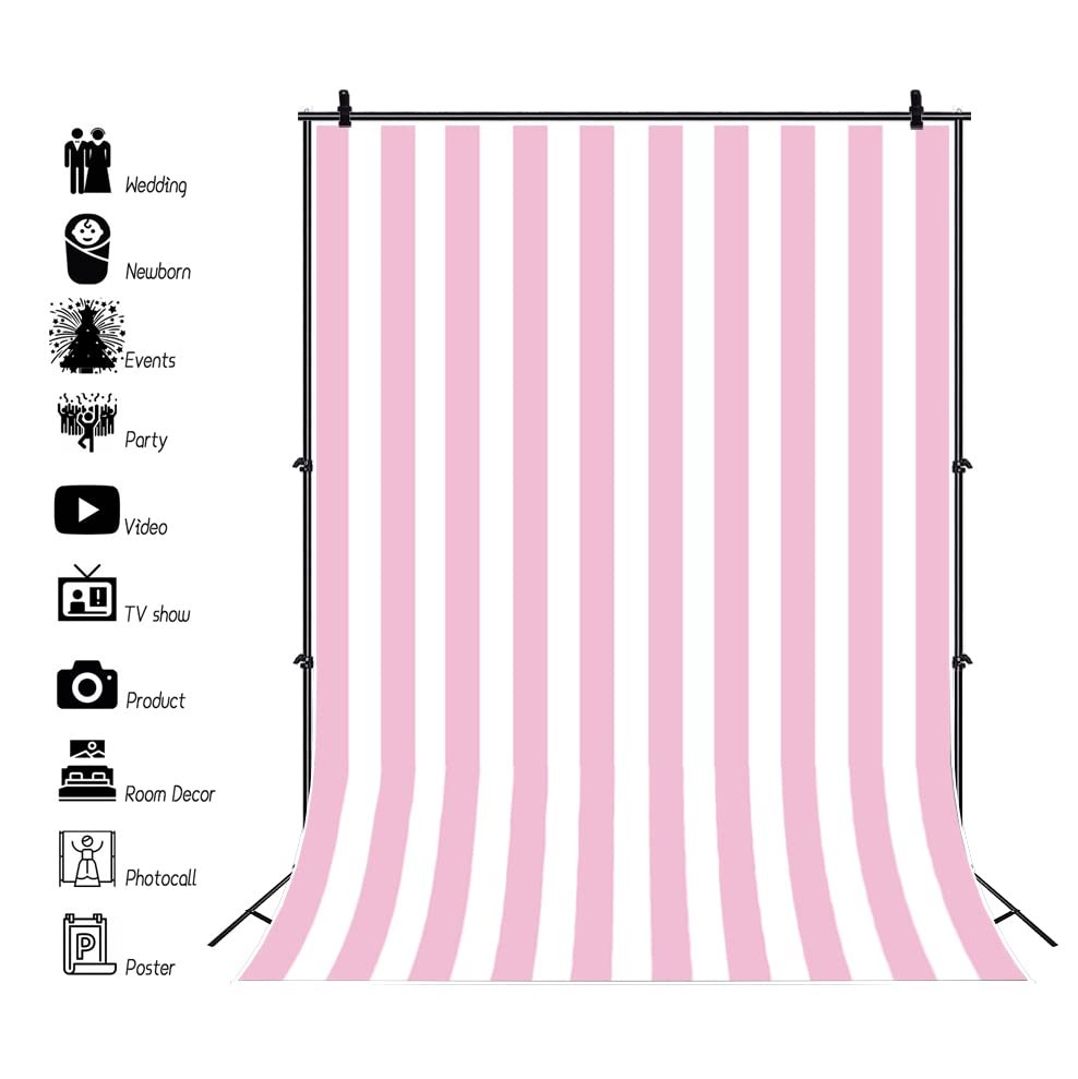 Pink White Stripe Happy Birthday Party Photo Photography Backdrop 6×9 Feet