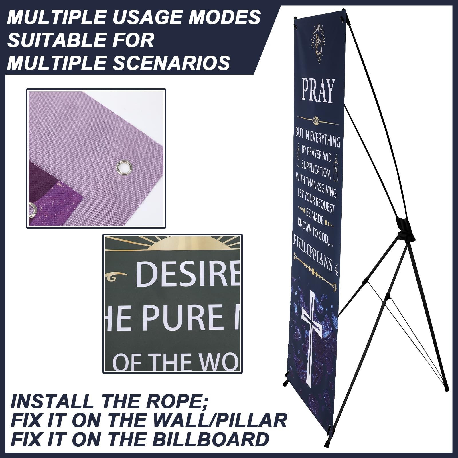 4 Pcs Church Banners with Scripture 2ft x 6ft Oxford Cloth Church Banners for…